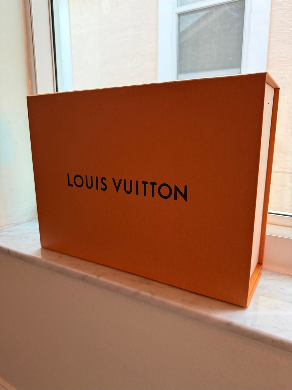 Louis Vuitton Orange Logo Gift Box and 8ft blue label ribbon